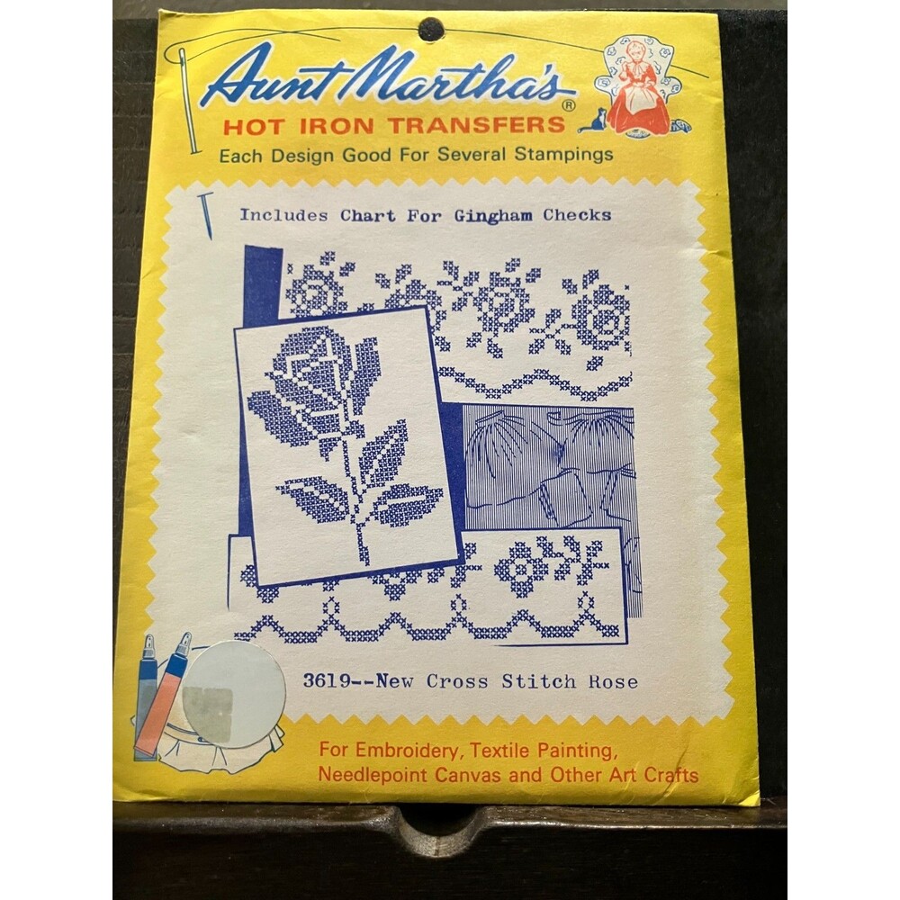 Aunt Martha's Hot Iron Transfer No. 3619, New Cross Stitch Rose, UNOPEN 1960s